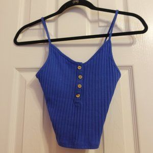 Blue Crop Tank with Button Detail